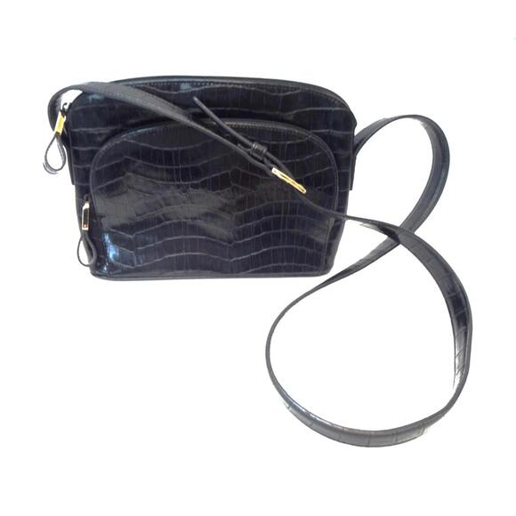 Jones New York Handbags - Black Crocodile Pattern Faux Leather Crossbody Bag